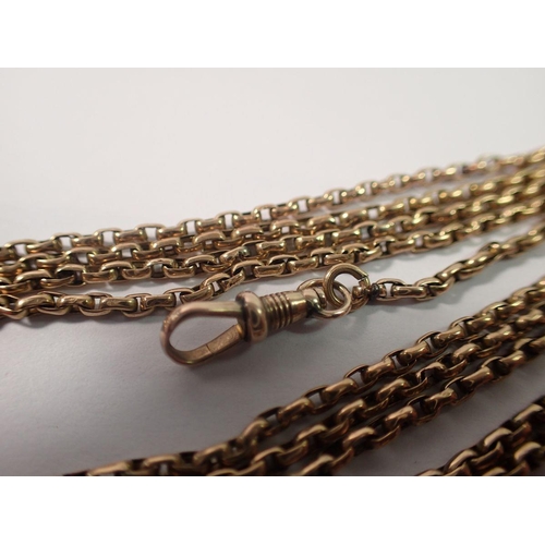 482 - A 9 carat gold guard chain, 8.9g, 107cm long