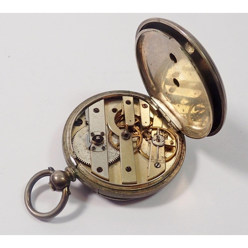 645 - A continental 19th century white metal fob watch with engraved inlaid dial by William Kibble