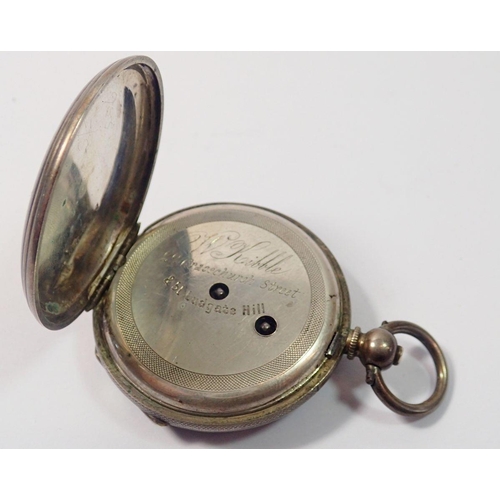 645 - A continental 19th century white metal fob watch with engraved inlaid dial by William Kibble