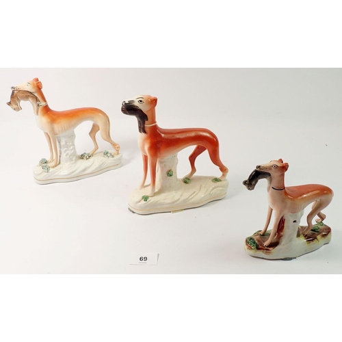 69 - Three Victorian Staffordshire greyhounds