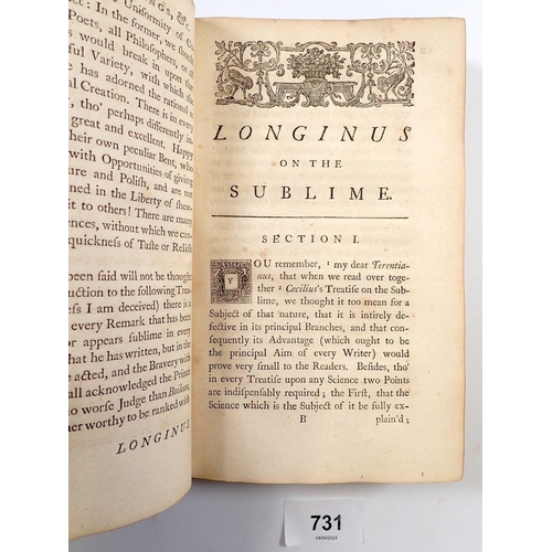 731 - Dionysius Longinus on the Subline translated from the Greek by William Smith 1739