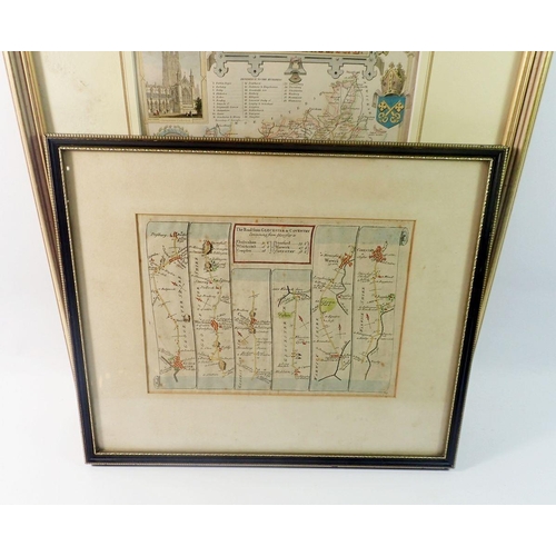 781 - An 18th century Senex road map Gloucester to Coventry, 16 x 22cm and a map of Gloucestershire with i... 