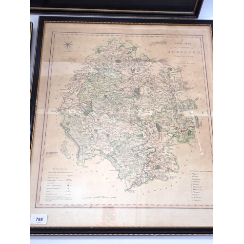 788 - A John Ogilby road map, Hereford to Leicester, 35 x 48cm, a New Map of the County of Hereford by C S... 