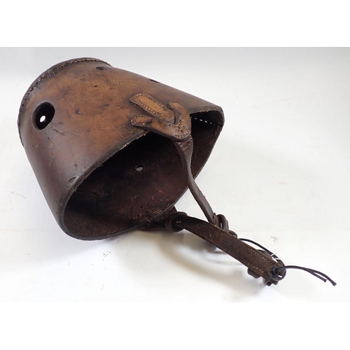 805 - A horse leather nose bag, 16cm deep