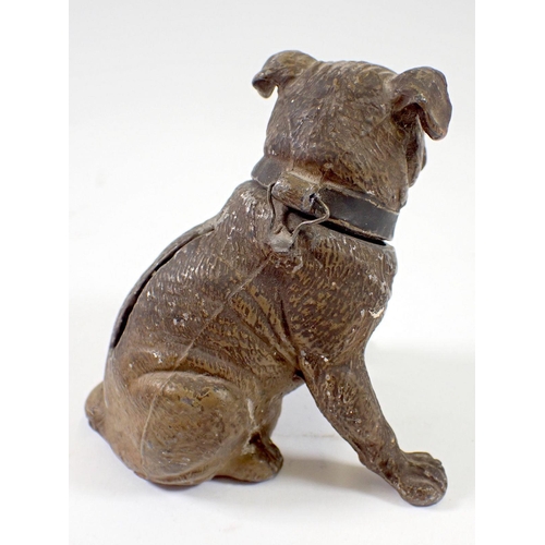 826 - A Victorian painted spelter novelty bull dog money box, head hinge a/f, 10cm