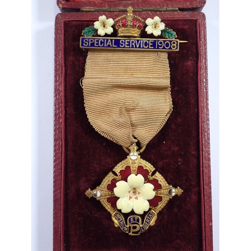 848 - A Primrose Society Special Service enamel badge, cased