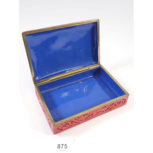 875 - A Chinese cinnabar lacquer cigarette box