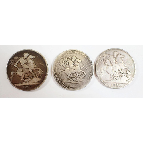 885 - Three silver crowns, George III 1819 and George IV 1821 and 1822