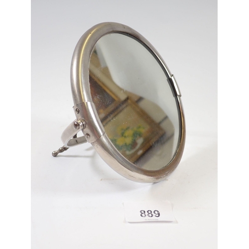 889 - An Edwardian circular plated gentlemen's easel mirror in leather case and photograph frame