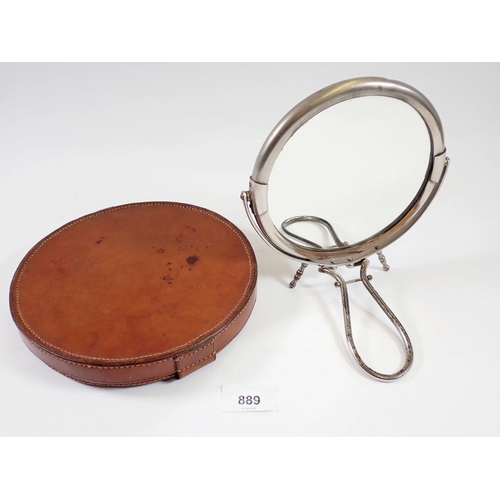 889 - An Edwardian circular plated gentlemen's easel mirror in leather case and photograph frame