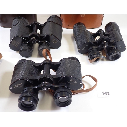 908 - A pair of Octra 10 x 30 binoculars, an Ifoco pair 16 x 50 and a Wray 9 x 40 pair