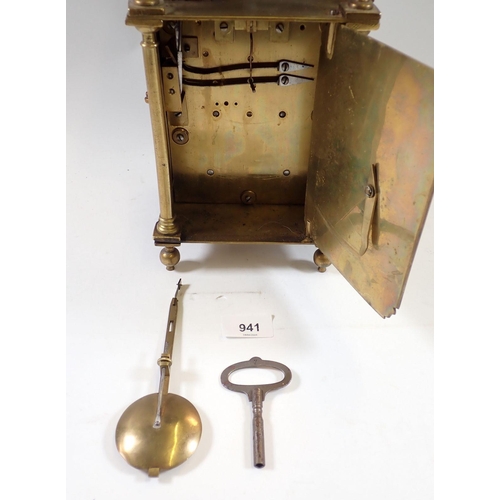 941 - A 19th century brass lantern clock with two train movement, 39cm tall