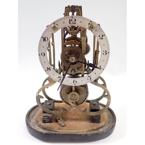 943 - A Davall English made skeleton clock under glass dome