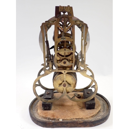 943 - A Davall English made skeleton clock under glass dome