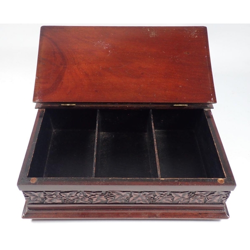 951 - A Victorian mahogany box with star inlay and carved border, 19 x 31 x 9cm