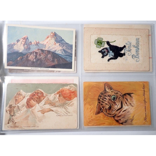 958 - Twenty eight various postcards including silks and one Louis Wain, London Omnibus etc.