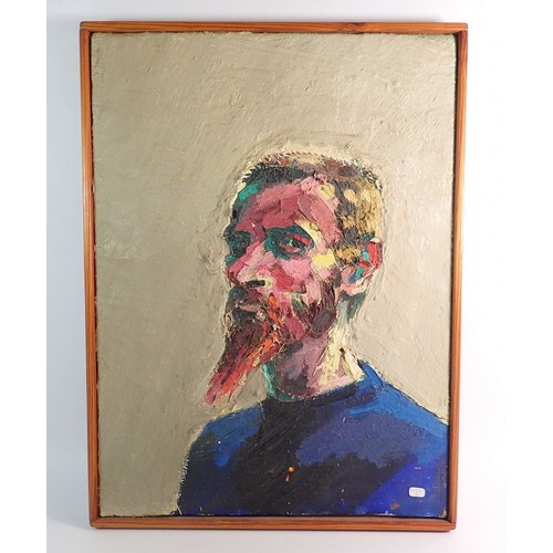 978 - George Rowlett (born 1941)- early oil on canvas self portrait, signed and titled in paint to reverse... 