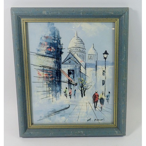 1337 - L Pascal - gouache vintage continental town scene, 25 x 20cm