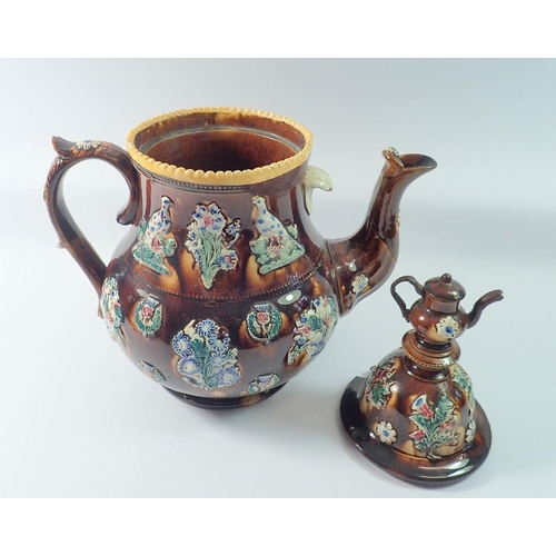 1 - A large Victorian Barge Ware teapot 'A Present to John Kilborn 1884'