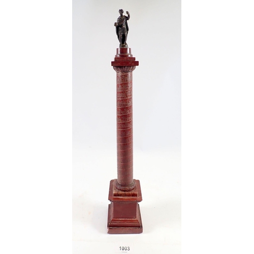 1003 - An Italian red marble and gilt metal mounted replica of a Roman column etched battle scene and later... 