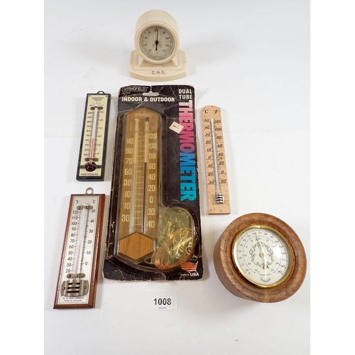 1008 - A group of six thermometers including vintage Bakelite example and an indoor/outdoor thermometer etc... 