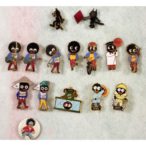 1014 - A group of 45 Roberstons Jam enamel badges, many on felt 'Golly Brooch Collection' wall hanging plus... 