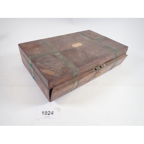 1024 - A 19th century mahogany brass bound pistol box - a/f, 24 x 15 x 5.5cm