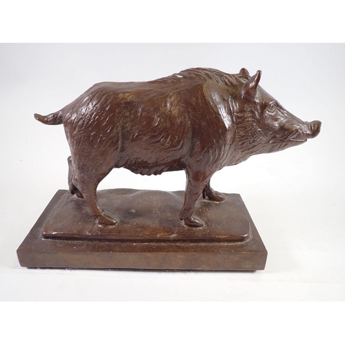 1079 - A bronze wild boar on plinth base, 24cm wide