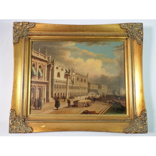 1085 - After Canaletto - a fine oil on board Venetian scene, 17.5 x 23cm