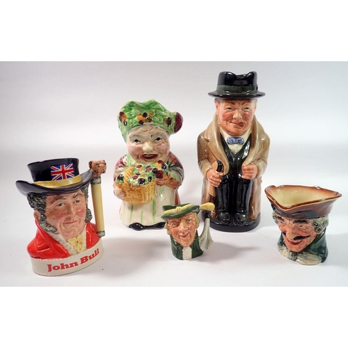 109 - A Winston Churchill Toby jug, 23cm three other Doulton character jugs and a Toby jug of an old woman