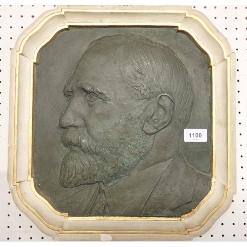 1100 - Cecil Thomas - plaster plaque with bronze finish portrait 1949 & 1933, 38 x 37cm