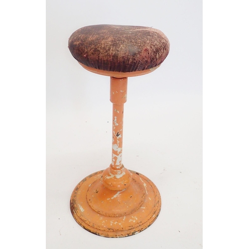 1121 - A French early 20th century dentists stool with swivel seat on metal stem with flexible ball joint t... 