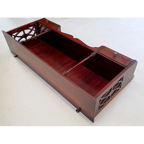 1123 - An Edwardian mahogany display shelf with pierced sides and two small drawers to apron, 84 x 35cm