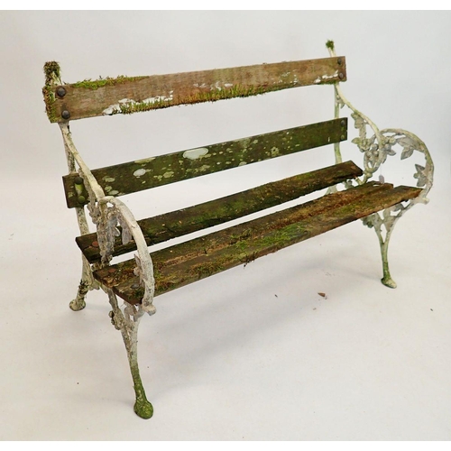 1128 - A Coalbrookdale style alluminium and wooden bench 121cm wide