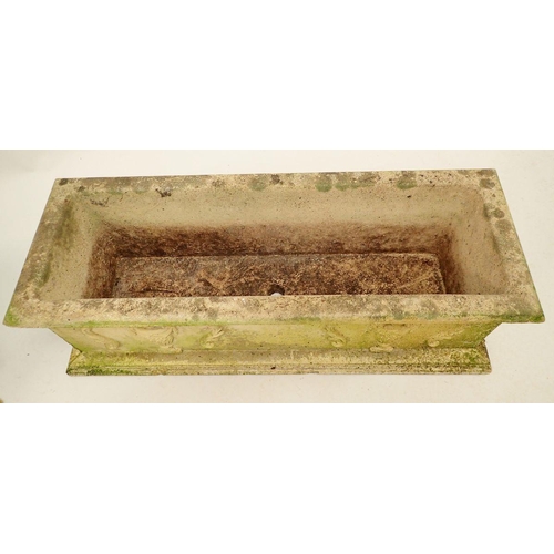 1130 - A pair of reconstituted stone garden troughs decorated classical motifs 63x23cm