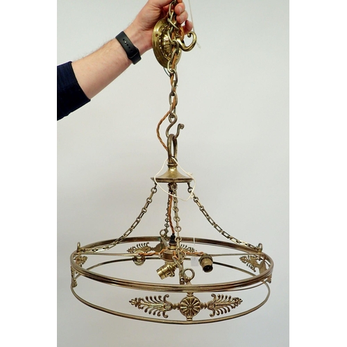 1152 - An Edwardian gilt metal circlular neo-classical light fitting with anthemion motif, lacking original... 