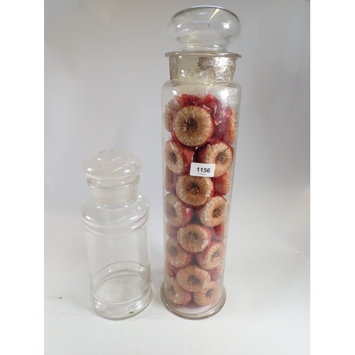 1156 - A Victorian Blackpool Rock tall display glass jar with contents of 'toffee apples', 53cm tall and an... 