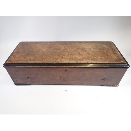 1158 - A 19th century walnut Swiss cylinder music box playing 6 airs by A Rivend, Geneva, 57cm wide