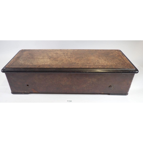 1158 - A 19th century walnut Swiss cylinder music box playing 6 airs by A Rivend, Geneva, 57cm wide