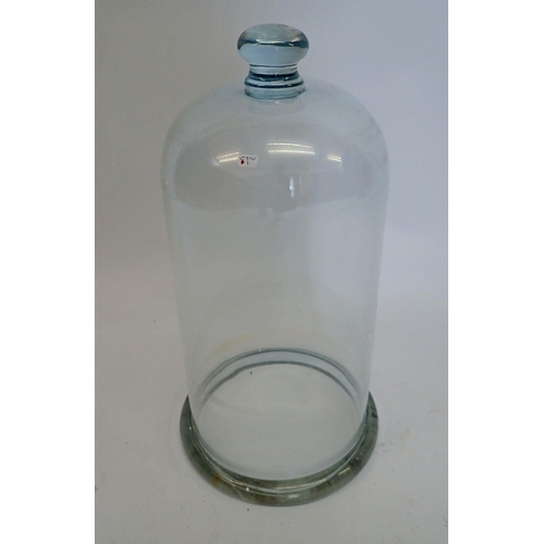 1163 - A large laboratory glass domed vacuum bell jar, 47cm tall, internal diameter at base 21cm