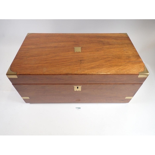 1166 - A 19th century walnut writing slope with fitted interior and brass mounts, 45cm wide