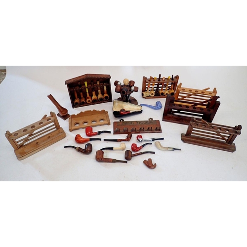 1177 - Nine various pipe racks with collection of thirty plus smoking pipes