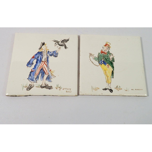 118 - Two vintage H & R Johnson tiles painted Dickens figures, 15.5cm sq