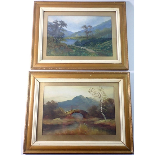 1192 - A pair of Victorian reversed painted on glass landscapes, 20 x 30cm