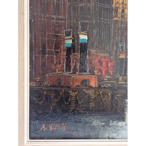 1199 - A Weiss - oil on board of a city harbour scene, 48 x 60cm