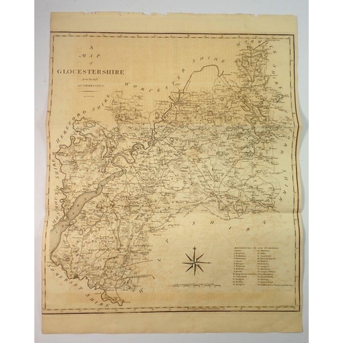 1206 - John Cary - 18th century map of Gloucestershire, 48 x 42cm unframed