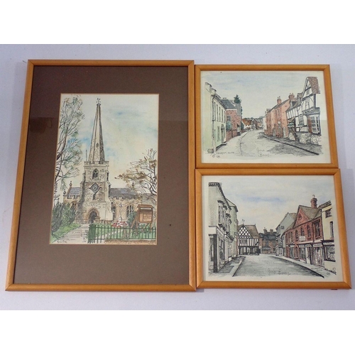 1207 - A Gina Brees watercolour and two prints of Newent, 30 x 20cm