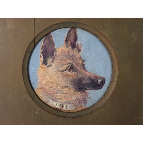 1211 - Oil on board portrait of a terrier, 14cm diameter