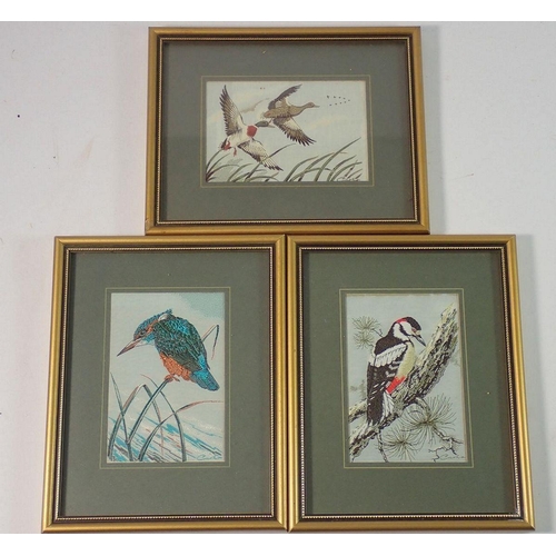 1213 - Three Cash's embroidered pictures of birds, 11 x 7cm