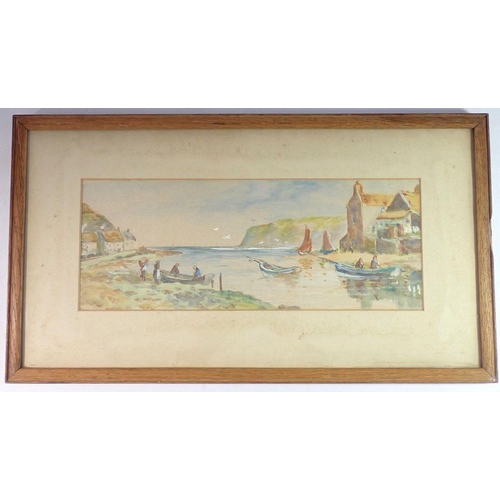 1218 - G S French - watercolour coastal scene, 14 x 36cm